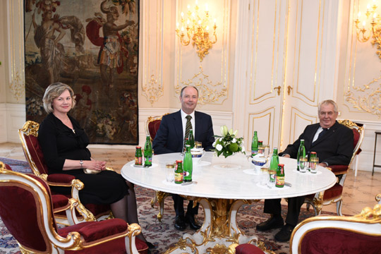 Ambassador Charles Sheehan with wife Alice and President Miloš Zeman