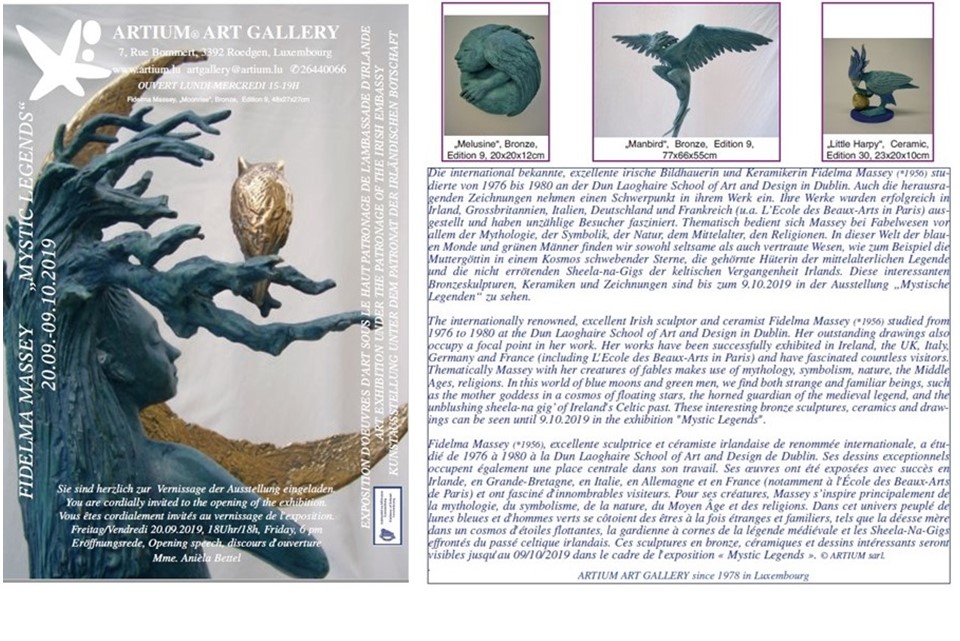 Exhibition of Irish sculptor and ceramist Fidelma Massey in Luxembourg,  20 Sep. to 9 October 2019