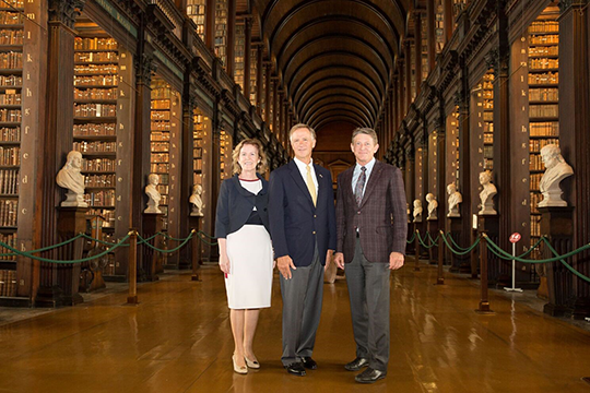 The Governor, Ambassador Anderson and Commissioner Boyd in the Long Room library, Trinity College Dublin.