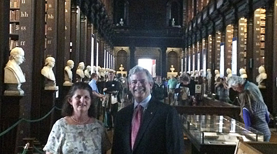 Mayor Adler visits the Long Library at Dublin’s Trinity College with Trinity’s AM Diffley