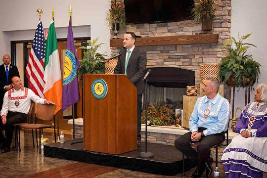 Taoiseach Leo Varadker addresses members of the Choctaw Nation