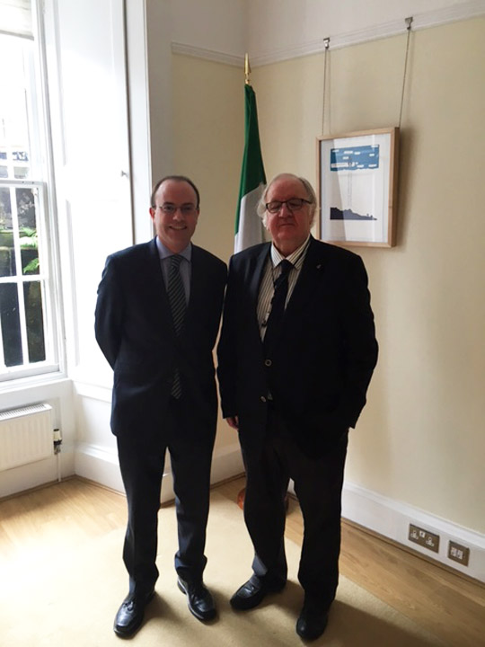 Consul General Hanniffy welcomes John McGuiggan to the Consulate