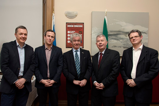 L to R: Ken Hay, CEO of Edinburgh Filmhouse, Dr Niall Whelehan, University of Edinburgh, Professor Sir Tim O’Shea, Principal of the University of Edinburgh, Consul General Pat Bourne, and Dr Enda Delaney, University of Edinburgh.