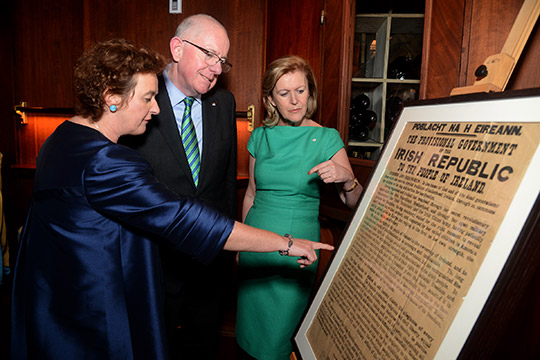Minister Flanagan, Ambassador Anne Anderson and Consul General Barbara Jones viewing an original Proclamation.
Thursday Jan 7, 2016
Photo: James Higgins