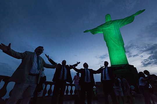 Christ the Redeemer gone green for St. Patrick's Day