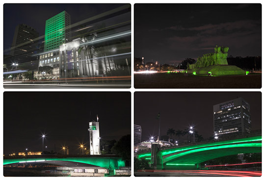 Iconic sites in São Paulo were greened for the first time this year to mark St Patrick’s Day. Credit: Túlio Vidal