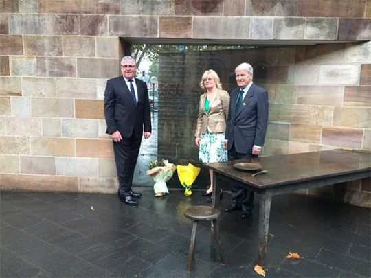 Minister Hayes pictured at the Famine Memorial, Hyde Park Barracks.