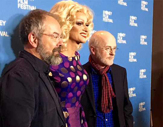 Director Conor Horgan and Panti Bliss 'The Queen of Ireland' pictured alongside Ambassador Noel White at the Sydney Film Festival Hub marking the "Focus on Ireland - From Rebels to New Romantics"