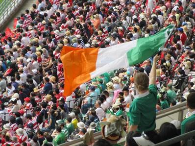 Irish fan cheers the team on as Ireland beat Japan 35-13 in Ajinomoto Stadium, Tokyo on 24 June, 2017.