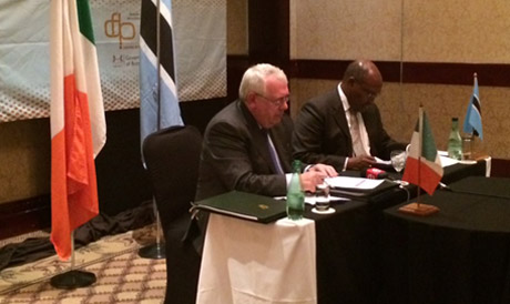 Minister Costello signing double taxation agreement with Botswana
