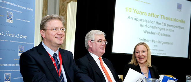 Irish EU Presidency and IIEA host conference on Western Balkans. Tánaiste and Minister for Foreign Affairs and Trade, Eamon Gilmore T.D. and the Minister for European Affairs, Lucinda Creighton T.D (c) Maxwell