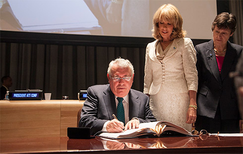 Minister for Trade & Development Joe Costello , UN Under-Secretary-General for Legal Affairs, Patricia O'Brien & UN High Representative for Disarmament Affairs, Angela Kane.