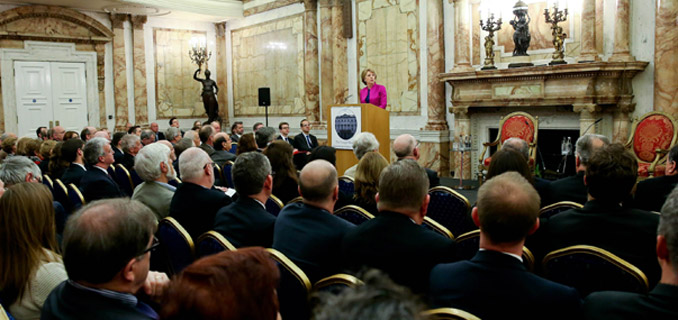 16-12-14… No Repro Fee …. Fifth Iveagh House Commemorative lecture . Former President, Professor Mary McAleese deliver a keynote speech on the Christmas Truce, one hundred years on at the fifth Iveagh House Commemorative lecture .  Pic Maxwell's - No Repro Fee   16-12-14