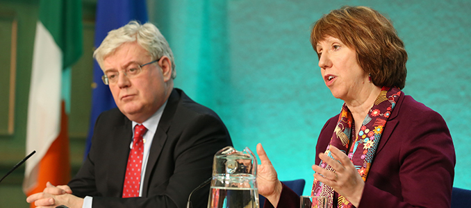 Tánaiste Eamon Gilmore, with EU High Representative for Foreign Affairs and Security Policy, Catherine Ashton, at the press conference following the Gymnich.