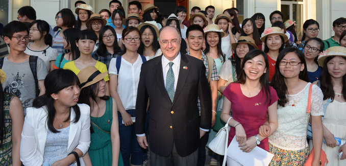 Ambassador Kavanagh with students at Irish Embassy, Beijing