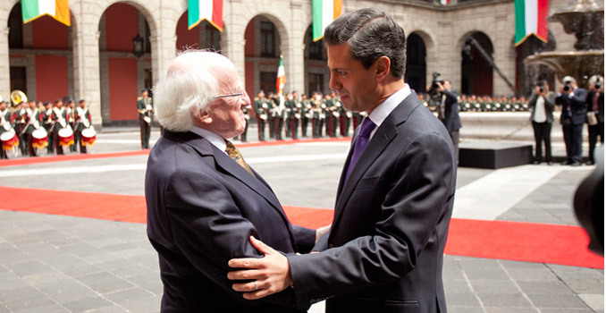 President Michael D Higgins with President Enrique Pena Nieto, President of Mexico at the Palacio Nacional in Mexico City on the second day of the Presidents 12 day official visit to Mexico, El Salvador and Costa Rica. photo Chris Bellew /Copyright Fennell Photography 2013