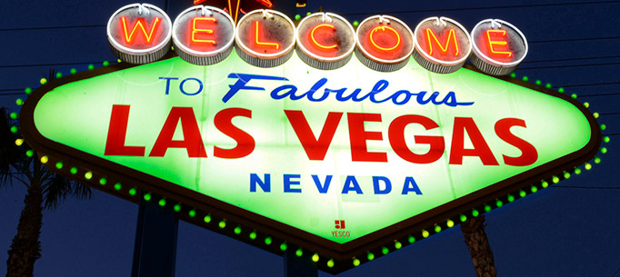 The 'Welcome to Las Vegas' sign coloured green to celebrate St. Patrick's Day