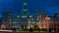 Cibeles Palace Madrid in green lighting for St. Patricks Day 2013 