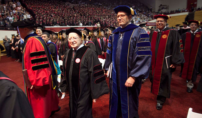 Visit to Chicago, Illinois & Bloomington, Indiana, USA by The President of Ireland and Sabina Higgins.
Pictured at Indiana University, Bloomington is President Higgins receiving an Honorary Degree.Picture by Shane O'Neill / Copyright Fennell Photography 2014.