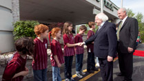 Pictured is President Higgins and John Devitt, President of Gaelic Park meeting children at Gaelic Park, Chicago.Picture by Shane O'Neill / Copyright Fennell Photography 2014.