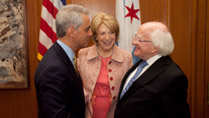 Visit to Chicago, Illinois & Bloomington, Indiana, USA by The President of Ireland and Sabina Higgins.Pictured is Mayor of Chicago, Rahm Emanuel, Sabina Higgins and President Higgins.Picture by Shane O'Neill / Copyright Fennell Photography 2014.
