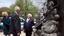 Pictured is Sabina Higgins, President Higgins and John Devitt, President of Gaelic Park at a Famine Memorial in Gaelic Park, Chicago. Picture by Shane O'Neill / Copyright Fennell Photography 2014.