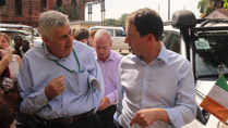 Minister Sherlock with Concern CEO, Dominic MacSorley at an Ebola Command Centre in Freetown