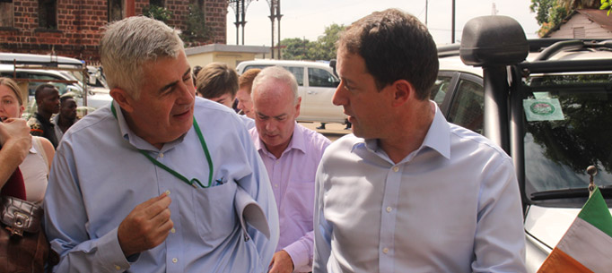 Minister Sherlock with Concern CEO, Dominic MacSorley at an Ebola Command Centre in Freetown