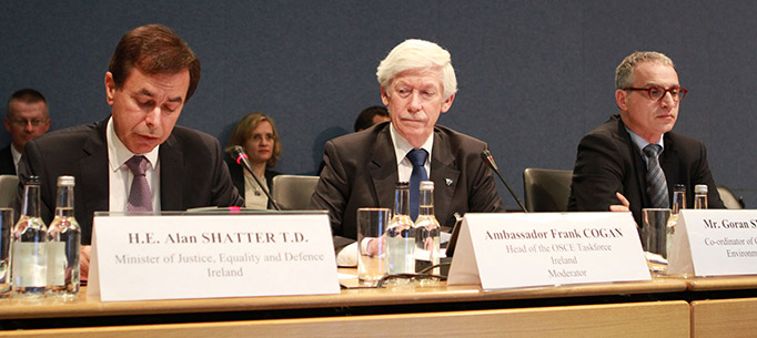 Minister Shatter with Ambassador Frank Cogan, Head of the OSCE Taskforce and Goran Svilanovic at the OSCE Conference on good governance.