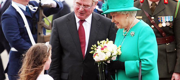 Her Majesty Queen Elizabeth II and His Royal Highness The Duke of Edinburgh pictured at St. Patrick's Rock,Cashel,County Tipperary,on their State Visit to Ireland