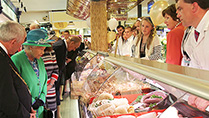 Her Majesty Queen Elizabeth II meeting traders with Lord Mayor of Cork Cllr. Michael O'Connell in The Old English Market, Cork City, on her on Friday on her State Visit to Ireland.
