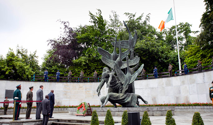 6.Pictured is President of the Republic of Mozambique Mr Armando Emilio Guebuza at a Wreath-laying ceremony in the Garden of Remembrance during President Guebuza's 4 day state visit to Ireland from the 3rd to the 6th of June .Photo Chris Bellew / Copyright Fennell Photography 2014
