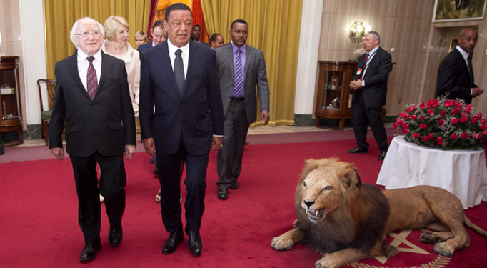 Pictured is President Michael D Higgins with H.E. Dr Mulatu Teshome, President of Ethiopia at The National Palace in Addis Ababa in Ethiopia on the second day of the Presidents 22 day official visit to Ethiopia, Malawi and South Africa.Photo Chris Bellew / Fennell Photography 2014