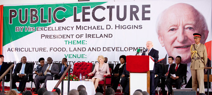 Pictured is President Michael D Higgins  at the Lilongwe University of Agriculture and Natural Resources in Malawi, where he delivered a keynote address titled 'Ireland and Malawi: Working Together to Achieve Food Security&rsquo;. Photo Chris Bellew /Photography 2014