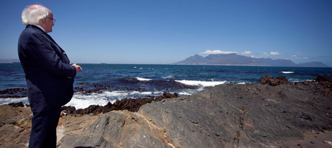 President Michael D Higgins looks back towards Cape Town from Robben Island prior to his visit to the Island, on the nineteenth day of the Presidents 22 day official visit to Ethiopia, Malawi and South Africa.Photo Chris Bellew / Fennell Photography 2014