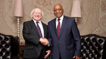 Pictured is President Michael D Higgins meeting with President Jacob Zuma at the Presidents Union Buildings, Pretoria on the seventeenth day of the Presidents 22 day official visit to Ethiopia, Malawi and South Africa.Photo Chris Bellew /  Fennell Photography 2014