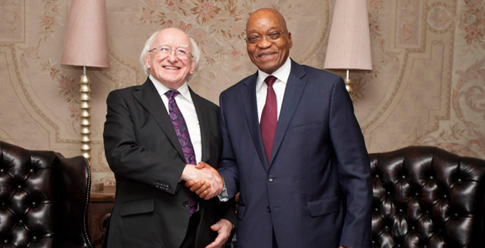Pictured is President Michael D Higgins meeting with President Jacob Zuma at the Presidents Union Buildings, Pretoria on the seventeenth day of the Presidents 22 day official visit to Ethiopia, Malawi and South Africa.Photo Chris Bellew /  Fennell Photography 2014