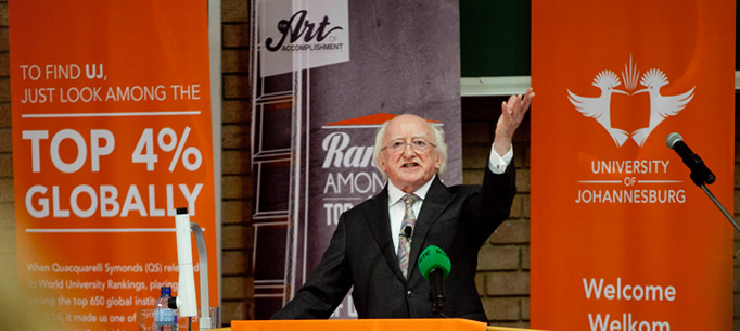 Pictured is President Michael D Higgins at The University of Johannesburg, Soweto Campus, where the President delivered the Keynote address, 'Challenges and Opportunites in Africa' on the sixteenth day of the Presidents 22 day official visit to Ethiopia, Malawi and South Africa.Photo Chris Bellew /  Fennell Photography 2014