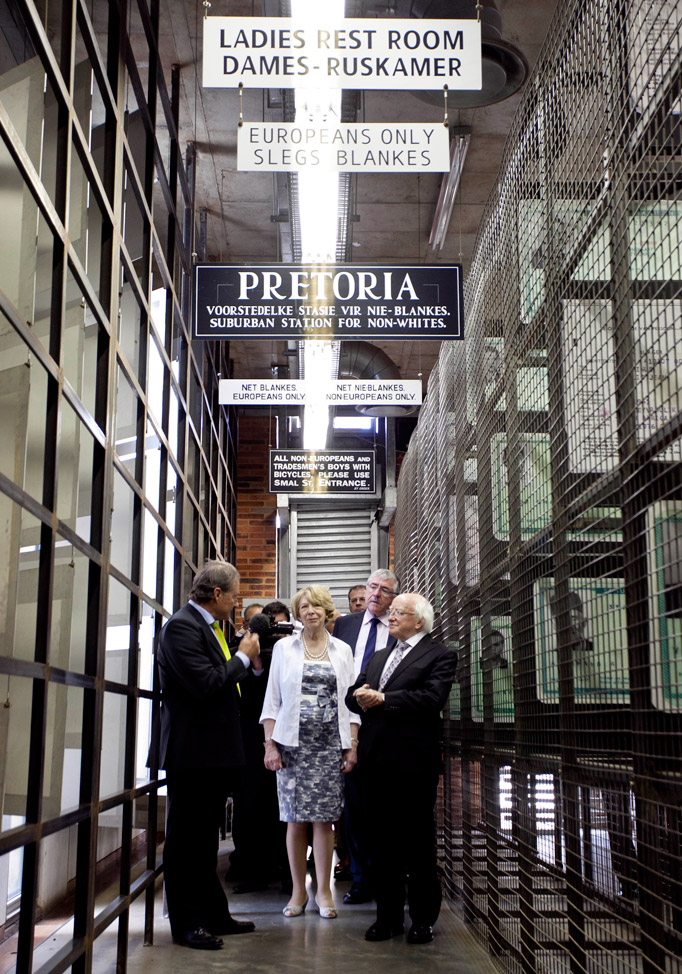 Pictured is President Michael D Higgins and his wife Sabina with Christopher Till, Director of the Apartheid Museum in Johannesburg, South Africa on the fourteenth day of the Presidents 22 day official visit to Ethiopia, Malawi and South Africa.Photo Chris Bellew / Fennell Photography 2014