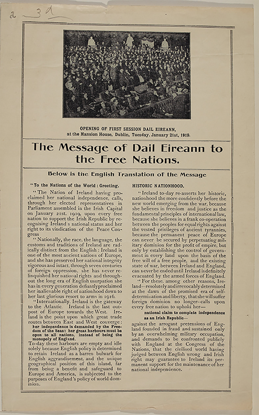 The Message of Dail Eireann to the Free Nations