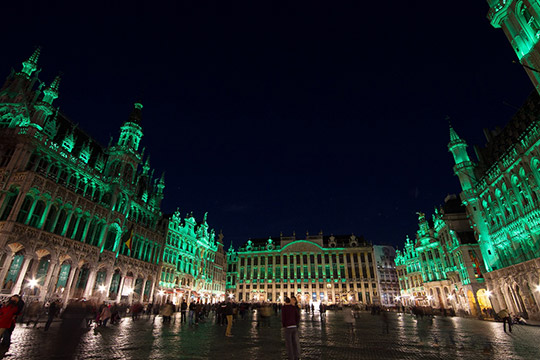 16th March 2014 - Brussels, Belgium - Pictured at the 'greening' of the Grand Place in Brussels to celebrate St. Patricks Day were, left to right. Photo: Peter Cavanagh