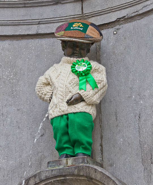 Manneken Pis, St Patrick's Day, Brussels. Photo: Peter Cavanagh