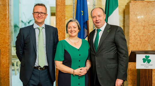 St. Patrick's Day Reception. Ambassador Sheehan with Minister Corcoran Kennedy and Ladislav Muller of Enterprise Ireland