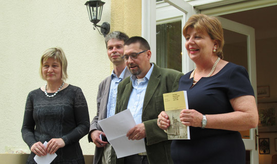 Ambassador Alison Kelly with authors Jan Pařez and Hedvika Kuchařová and Ondřej Pilný, head of the Centre for Irish Studies