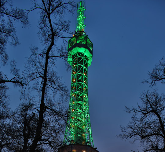 Greening of Petřín Tower for Saint Patricks Day in Prague 2015