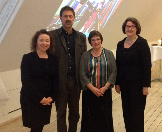 Marking the Yeats2015 Anniversary in Copenhagen. From left to right: Katherine McSharry, National Library of Ireland, Mark Leslie, Martello Media, Caitriona Yeats (Harpist, and granddaughter of WB Yeats), and Ambassador Manahan