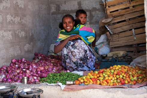 Ethiopian woman selling local produce