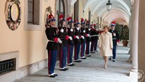 Ambassador Byrne Nason reviewing guard of honour upon arrival at the Princely Palace in Monaco on 24 February 2015.
