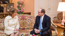 Ambassador Byrne Nason speaking with HSH Prince Albert following presentation of credentials in Monaco on 24 February 2015.