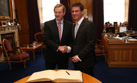 Taoiseach Enda Kenny and French Prime Minister Manuel Valls at Government Buildings in Dublin, Ireland